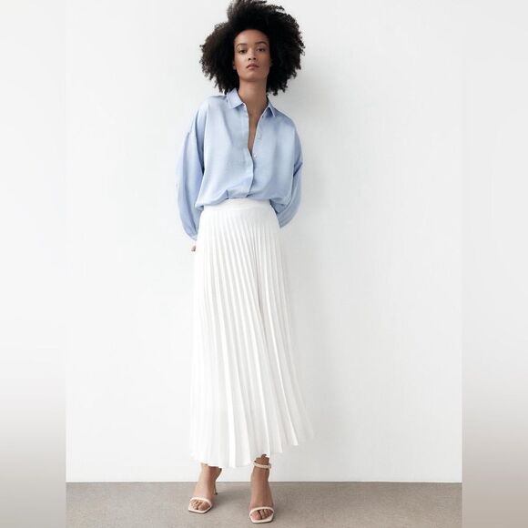 ZARA SATINY DROP-SHOULDER SHIRT - Picture 7 of 9